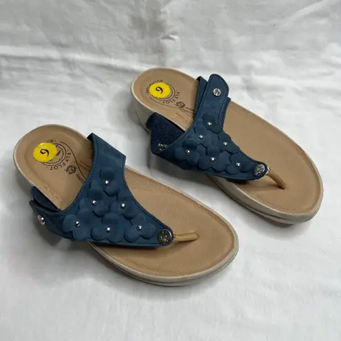 Fly Flot Womens Navy Blue Anatomic Sandals Size 9 Leather Upper