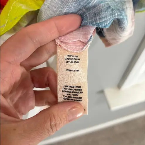 Soft Surroundings Isla Grande 100% Cotton Multicolor Watercolor Button Front Top