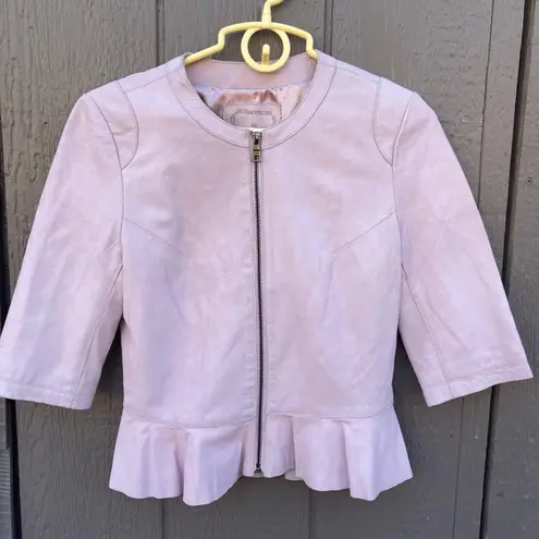 My Tribe Womens 100% genuine Leather Peplum Zip Pastel Pink Jacket Size small