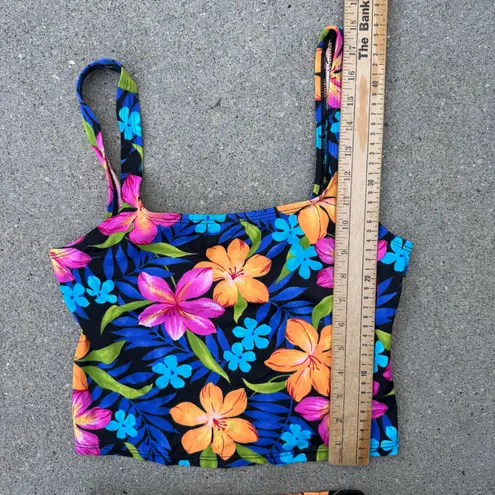 Catalina VTG 90s neon hibiscus tropical floral high rise tankini bikini S/M