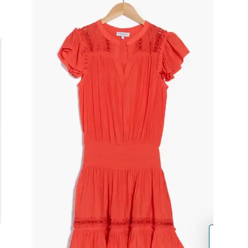 Ramy Brook NEW Marbelis Embroidered Tiered Dress Flame Orange Small