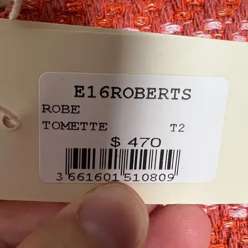 Maje Coral Pink Orange Wool Tweed Short Sleeve Smocked Mini Cocktail Dress 2 New