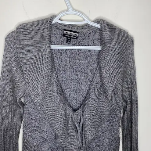 Allison Brittney mixed texture longline ruffle neckline front tie cardigan sz M - Image 3