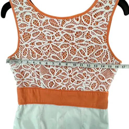 London Times Sheath Dress Womens 8 Orange White Lace Sleeveless Classic Chic