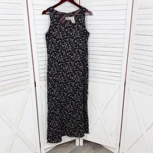 Vintage 90s Y2K Kathie Lee Floral Sleeveless Shift Maxi Dress Black Pink Medium