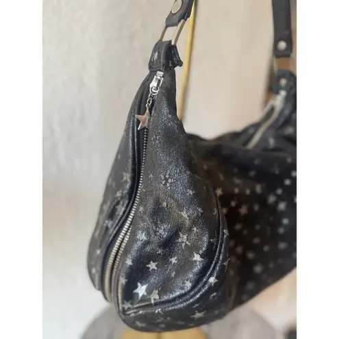 Nicky Hilton X Samantha Thavasa Y2K Black Star Print Leather Hobo Shoulder Bag