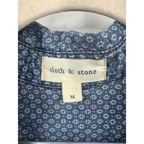 Anthropologie Cloth & Stone  Button Up Shirt Dress Mini Tunic Women M Blue Retro thumbnail 3