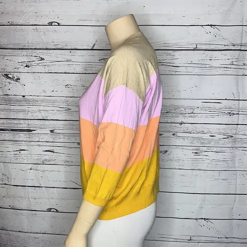 Lilla P NWT Size XL Colorblock Stripe 3/4 Sleeve Silk Blend Sweater Top