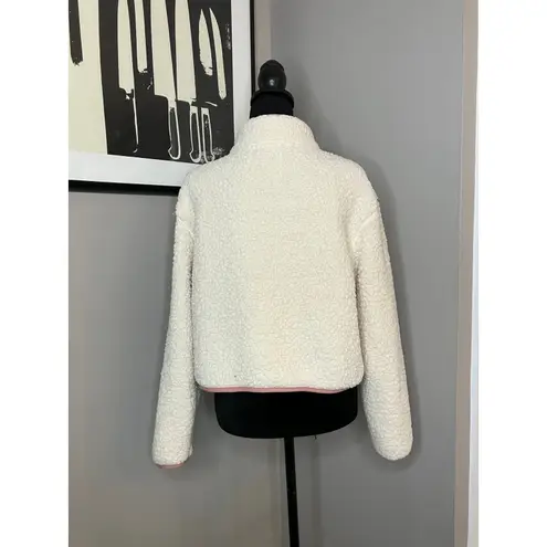 Champion  Cropped Funnel Neck 1/4 Zip Sherpa Pocket Pullover Cream & Pink Medium‎