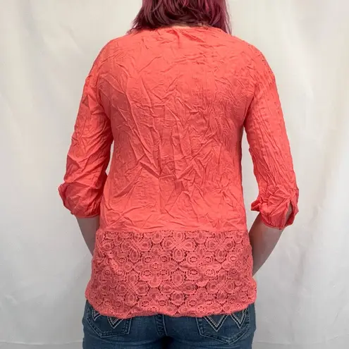 Stylus Women's Textured Lace Detail Blouse M Med Medium Coral Salmon Pink Orange