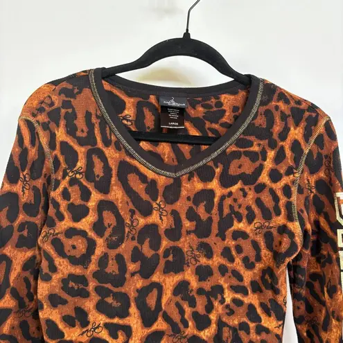 Baby Phat Y2K Leopard Print Logo Sleeve McBling Indie Sleaze Waffle Tee Large