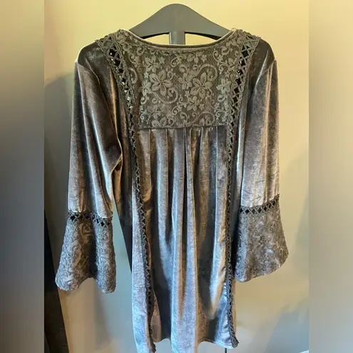 Velzera  Velvet & Gray Lace Smock Tunic Dress Top Size M Medium