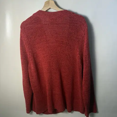 Sigrid Olsen Red Button Up Cardigan Colorful Classic Modest Lagenlook XL