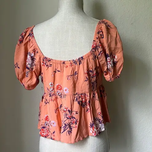 Abound NWT  Orange Floral Print Puff Sleeve Top Size Medium