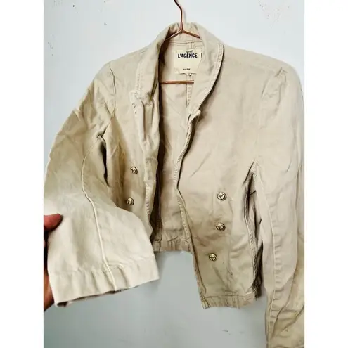 L'Agence L’AGENCE Off-White 100% Cotton Structured Double-Breasted Wayne Jacket Blazer M