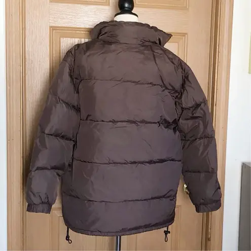 Old Navy Women’s Puffer Coat Zip Up with Hidden Hood Brown •Size Large - Image 11