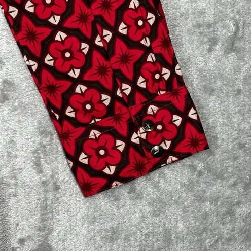Roper Shirt Womens Medium Red White Geometric Floral Cowgirl Western Colorful