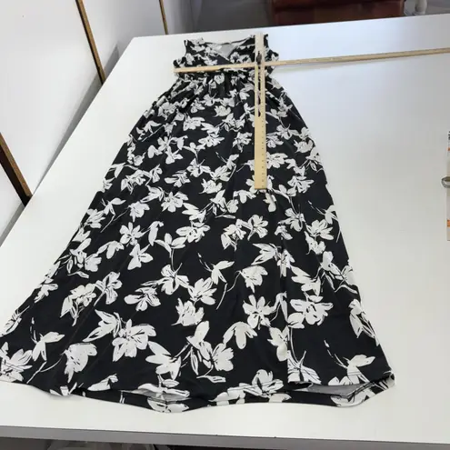 Gilli Dress Womens Small Black White Floral Maxi Sleeveless V Neck Made USA