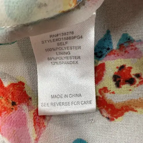 Daniel Rainn Sheer Pleated Blouse Women's XXL White Floral Short Cap Sleeve