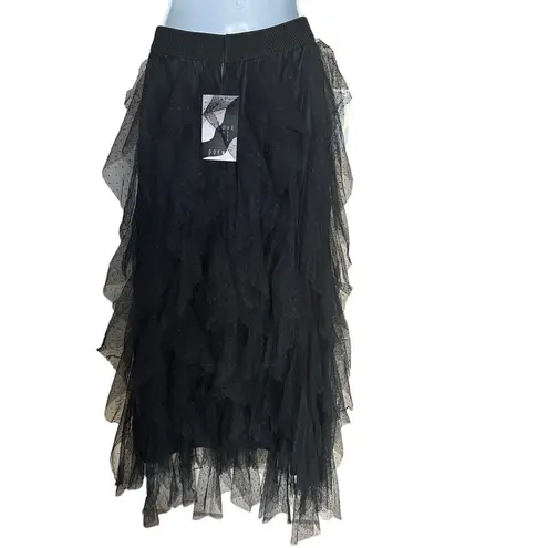 Tulle Tiered Maxi Skirt Black SMALL Dark Romantic Fairy Disco Cowgirl Full NEW