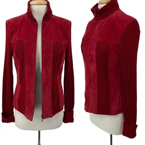 Coldwater Creek Vintage  Suede Leather Jacket Cable Knit Lacing Red Womens Medium