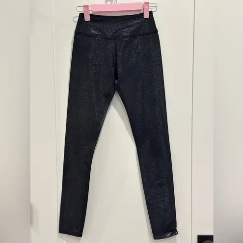 Beyond Yoga Shimmer Essential Long Leggings Black Foil Mid Rise XS Sporty Chic