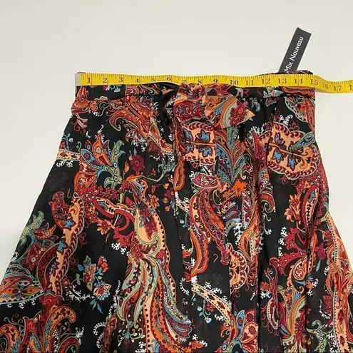 Mix Nouveau Paisley Peasant Midi Skirt Bow Waist Elastic Boho Black Medium Black