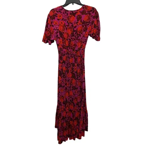 Abel the label  Dress Small High Low Maxi Purple Red Floral Short Sleeve Swing