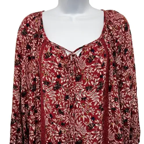 Knox Rose  Floral Print Tassel Drawstring Balloon Sleeve Peasant Boho Blouse Top - Image 59