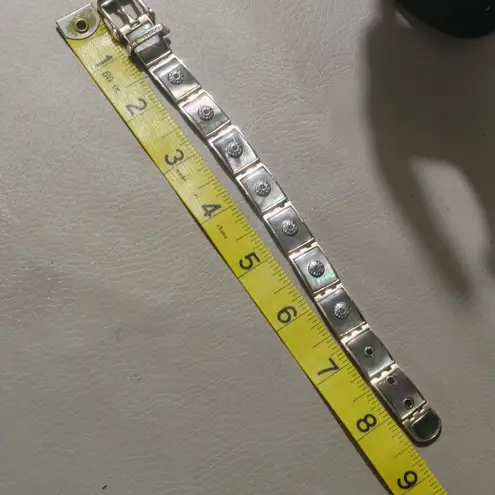 Hendi Bendal Hinge Belt Buckle Bracelet MOP Signature Logo Gold Tone Rhinestone