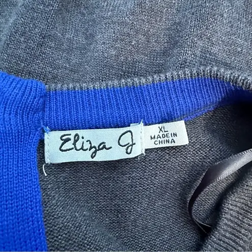 Eliza J Contrast Trim Sweater Dress size XL Grey Cobalt Blue Long Sleeves