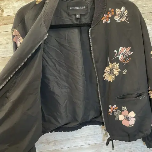 Who What Wear  Womens M Jacket Black Fall Floral Zipper w/‎ Pockets Cinch Waist