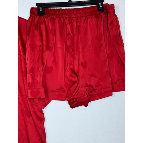 Nuuds Red Heart Print Satin Pajama Set Women's XXL Button Up Top Shorts