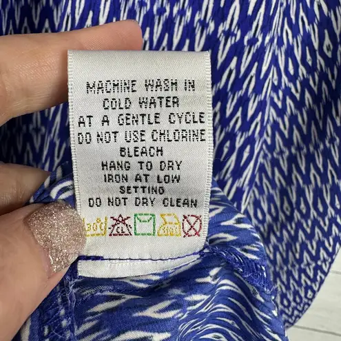 Kenar Womens size Large Ikat Pullover Long Sleeve Blouse Top Blue Popover