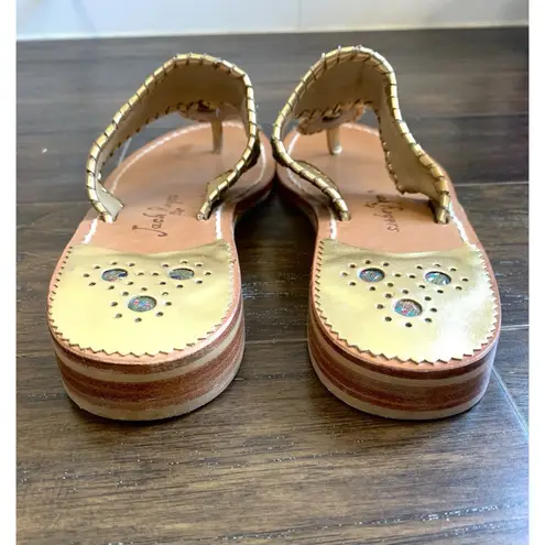 Jack Rogers Navajo Hamptons Thong Sandals Whipstitch Paisley Gold 7.5 or 7 RARE