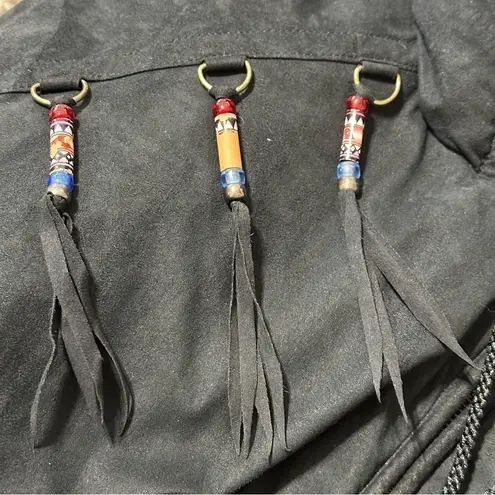 Skea Paris Vail Vintage Size 6 Black Sunburst Beaded Tassel Sueded Winter Jacket