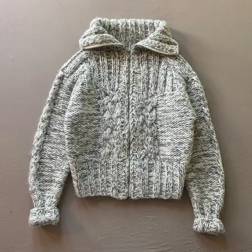 Chunky High Neck Wool Zip Up Sweater Gray