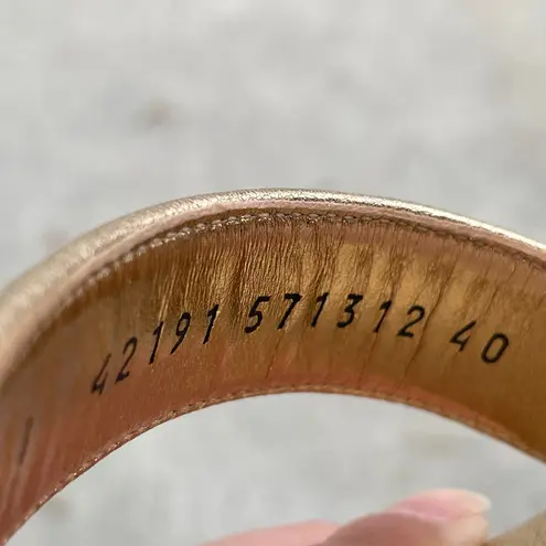 Alexander McQueen jeweled buckle gold leather high heel ankle strap sandal IT 40