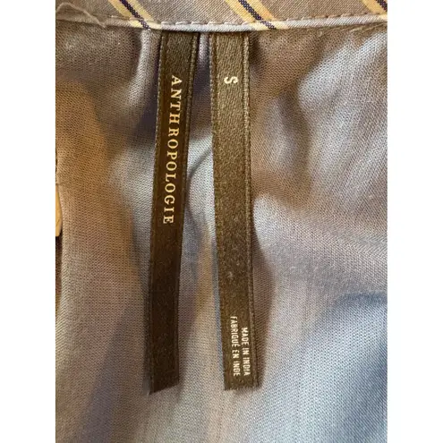 By Anthropologie Dress Women Small Blue White Striped Pleated Midi Preppy Boho