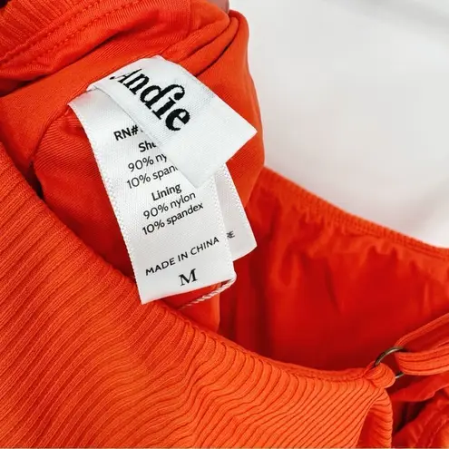 ANDIE The Longline Tank Tankini In Ribbed Siren Orange Med NWT