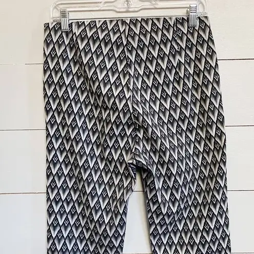 H&M High Waisted Ankle Crop Pants Side Zip Abstract Print Grey Stretch SZ 10 Black