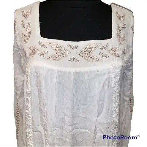 Xhilaration  White Gauze Square Neck Embroidered Tunic Dress size Medium