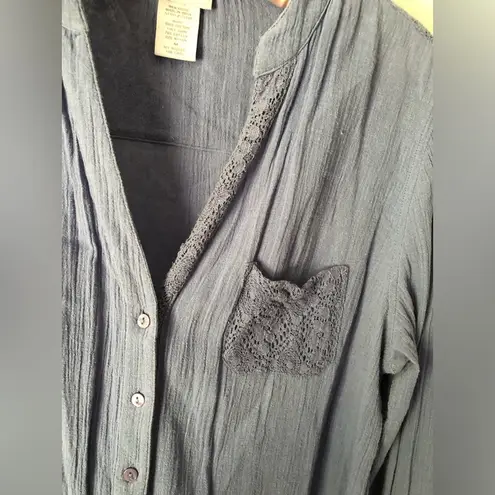 Soft Surroundings  Button-Up Long Sleeve tunic Shirt lace design 100% cotton sz M