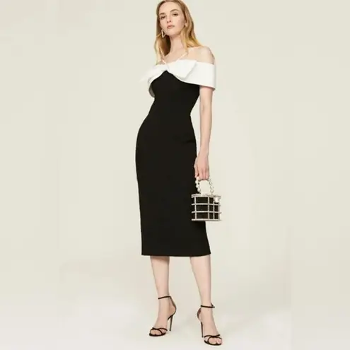 Rebecca Vallance Hepburn Bow Midi Dress Black US 8