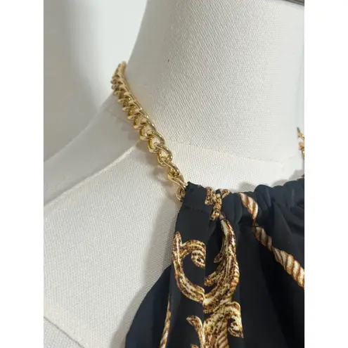 Rachel Zoe  Halter Top Chain Strap Baroque Print‎ Party Black Gold Size M #1161