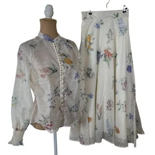 Chicwish NWT Blouse Maxi Skirt Size S Small Rhinestone Button Floral Garden Part