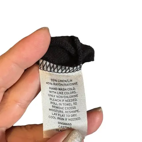 Chelsea28 Black Long Sleeve Linen Blend Tie Knot Knit Blouse Women Sz XS