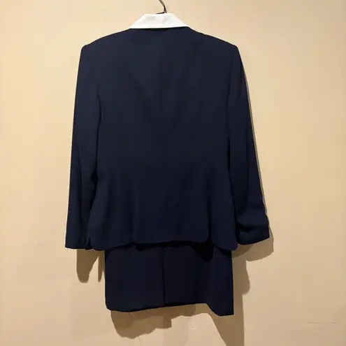 Le Suit Navy and White Blazer with Gold Buttons with pleated front skirt