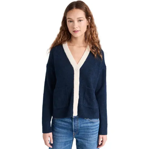 Sundry Heart Boxy Cardigan Sweater Midnight Cream Size 2 US M Navy Wool Blend