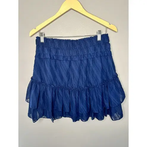 Ramy Brook Caden Skirt Textured Tiered Mini Navy Blue Elastic Waist Sz Large NEW